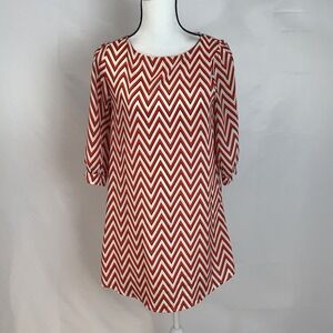 EVERLY Women Sz Small Chevron Print‎ Shift Tunic Dress Orange White Casual